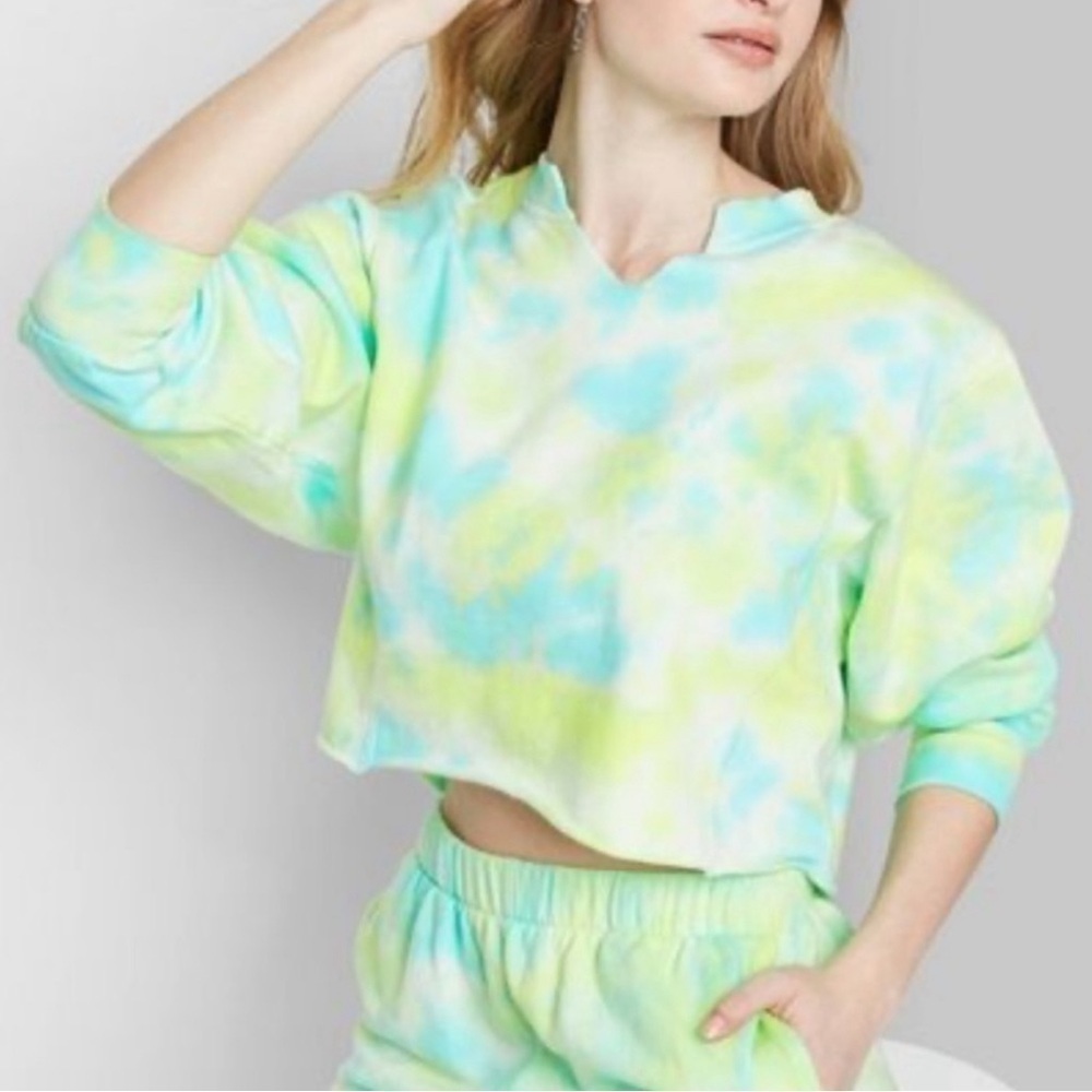 Wild Fable Pastel Tie Dye Cropped Long Sleeve 100% Cotton Pullover Size Small